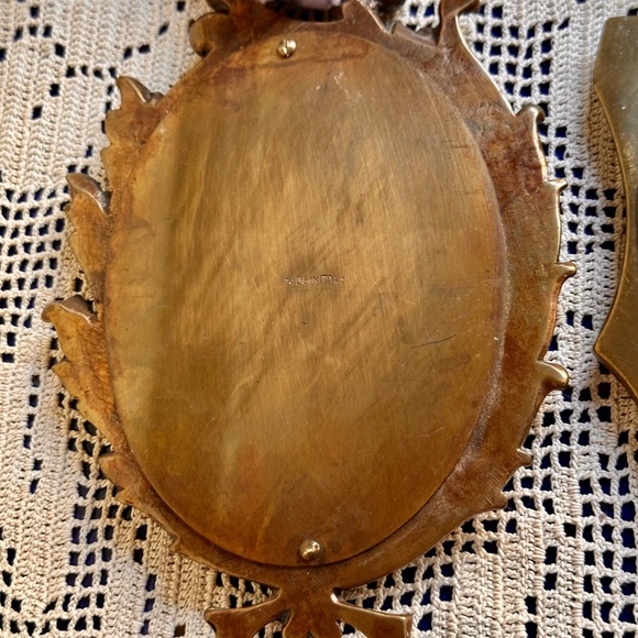 Pair Antique Brass PIcture Frames w/ Silk Portraits and Velvet Ribbons - Picture 11 of 12